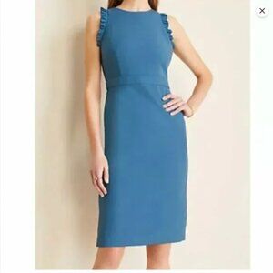 NWT Ann Taylor Blue Ruffle-Trim Sheath Dress, Size 6